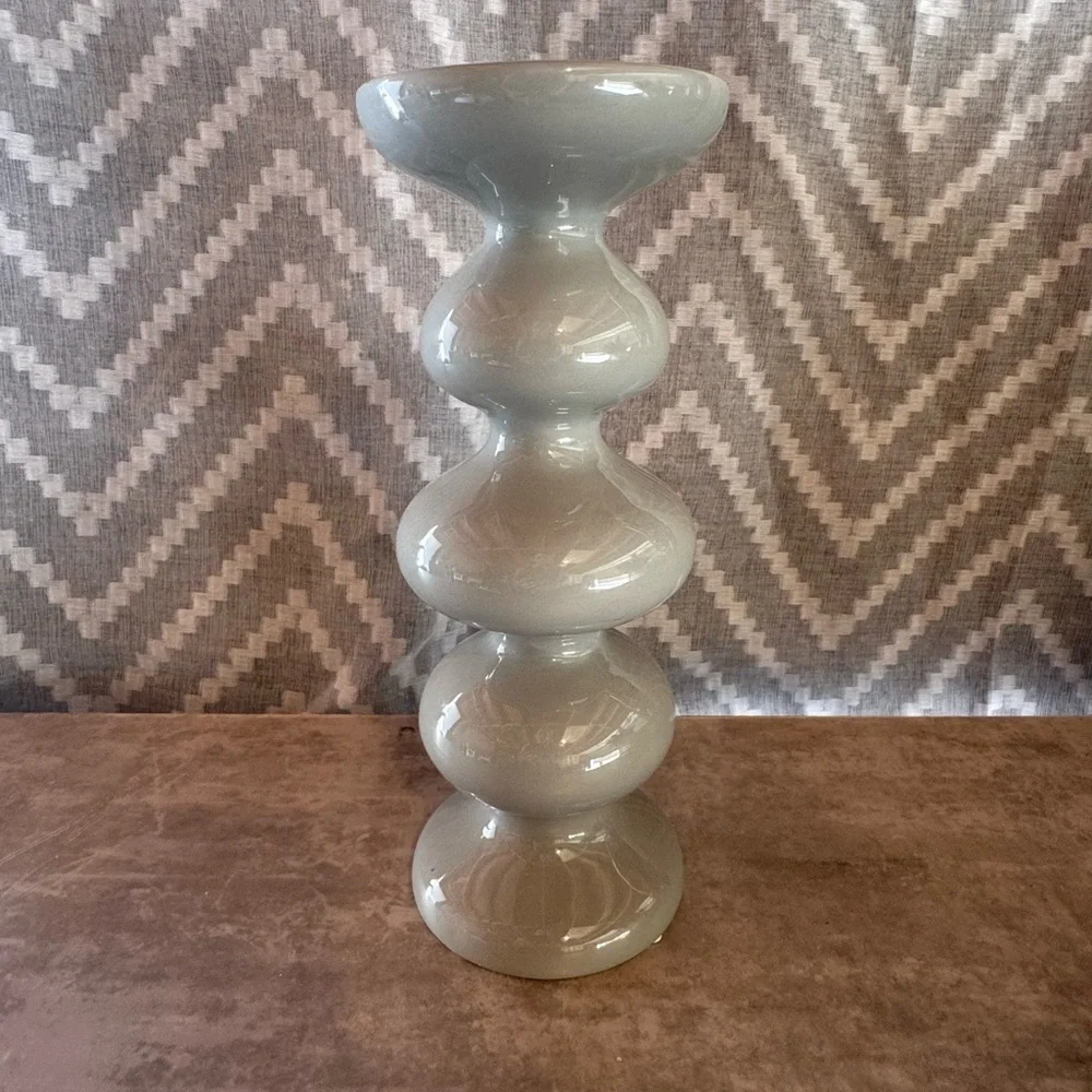 Neutral Gray Sculptural Ceramic Candle Stick Pillar
